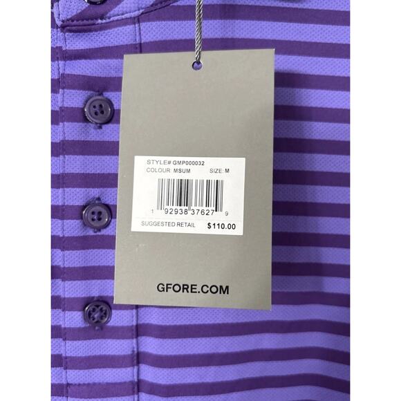 NWT G/FORE Golf Polo Shirt Mens Medium Purple Striped $110 Perforated Tech Jerse - Picture 9 of 10